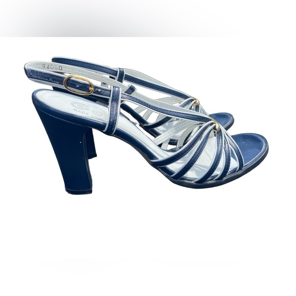 Vintage Italian Golo Navy and White Strappy Slingback Heels, Size 8AA (Narrow) - Picture 3 of 8